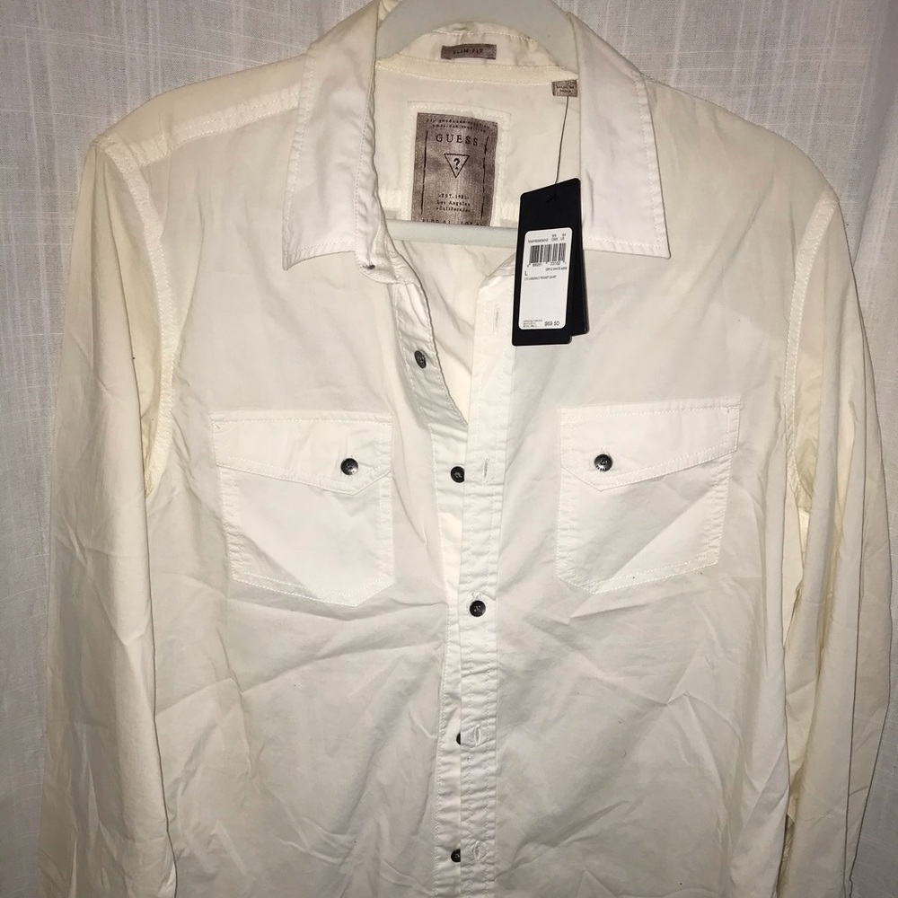 White Guess Button Down Shirt